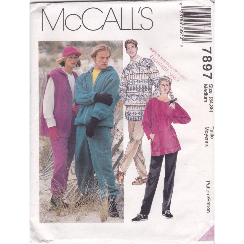 UNCUT Vintage Sewing PATTERN McCalls 7897, Misses and Mens 1995 Unisex Jacket